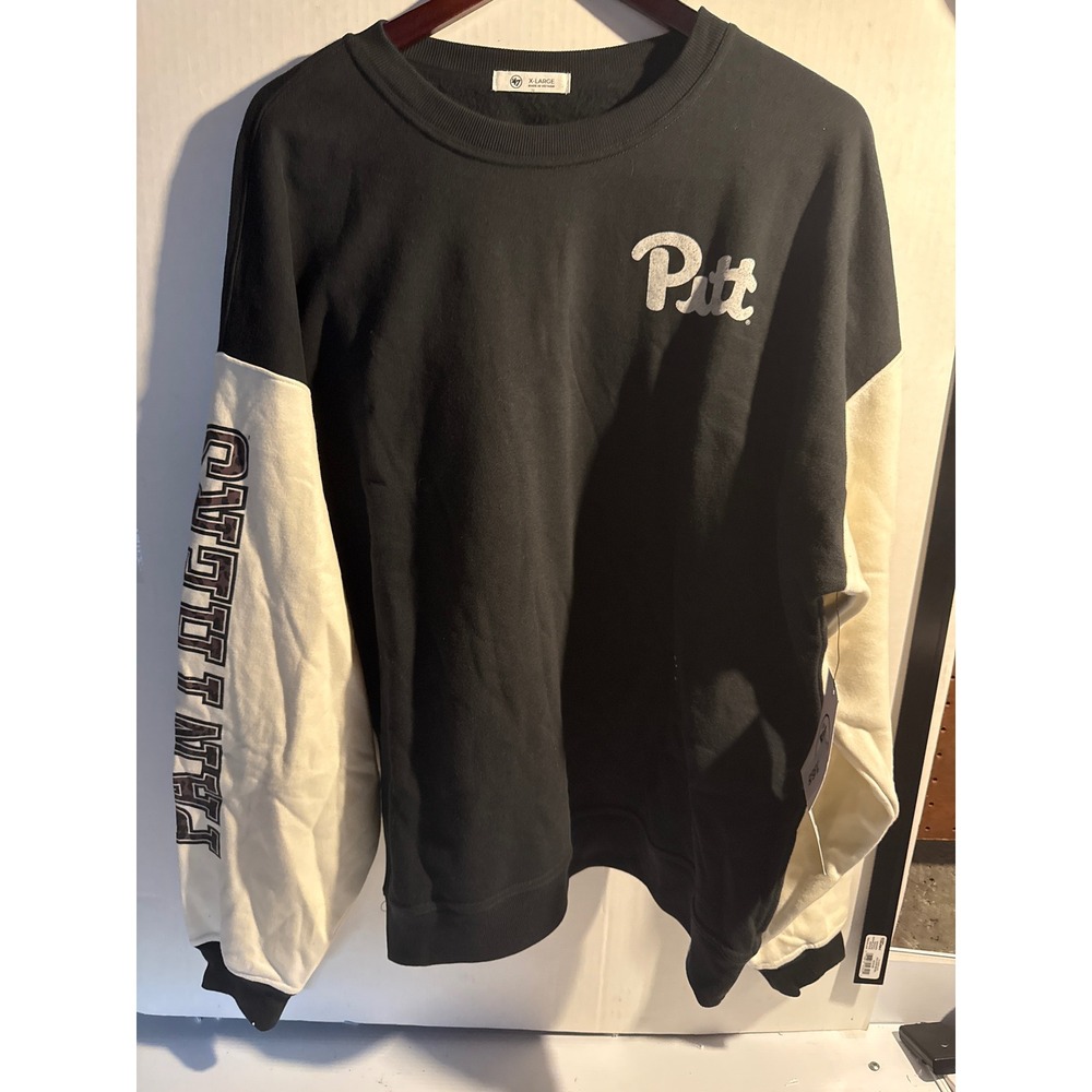 47 Brand Pitt Panthers Sweatshirt Mens XL Black Cream Colorblock Crewneck NEW